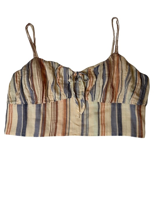 Lucky Brand Tops - Lucky Brand Crop Top XL Striped Linen Smocked Cami Boho Festival Summer